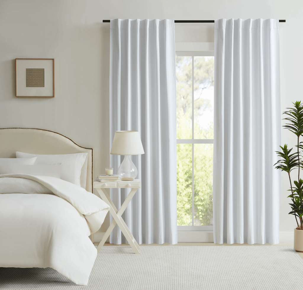 Orson White White Blockout Curtains Concealed Tab - EZ BLINDS